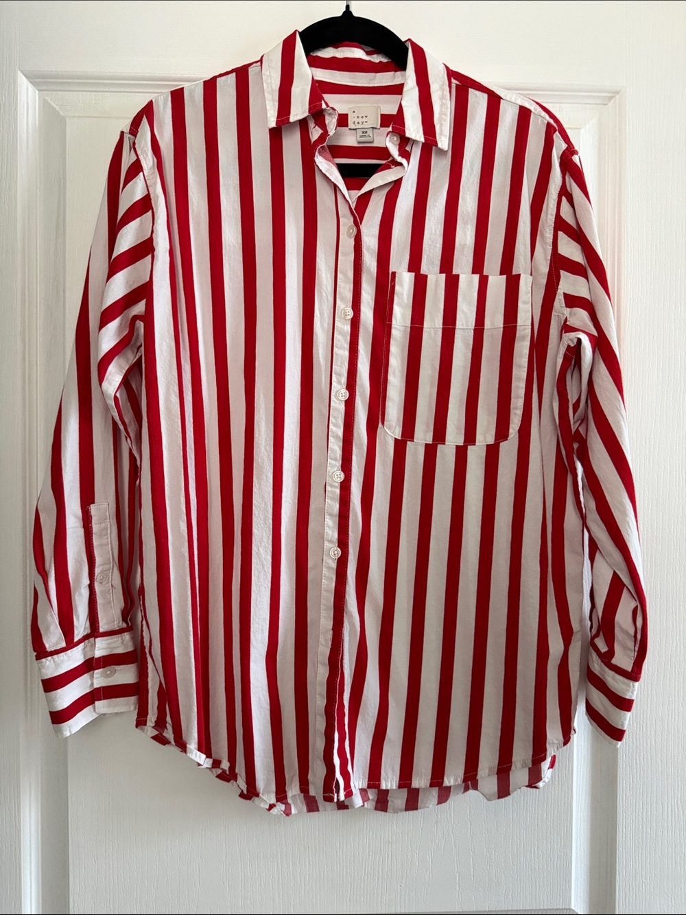 a new day Red and White Vertical Stripe Button-Down Shirt